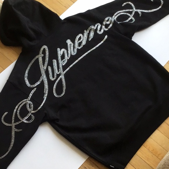 Supreme Sweaters - Supreme Rhinestone Script Hoodie Sweater